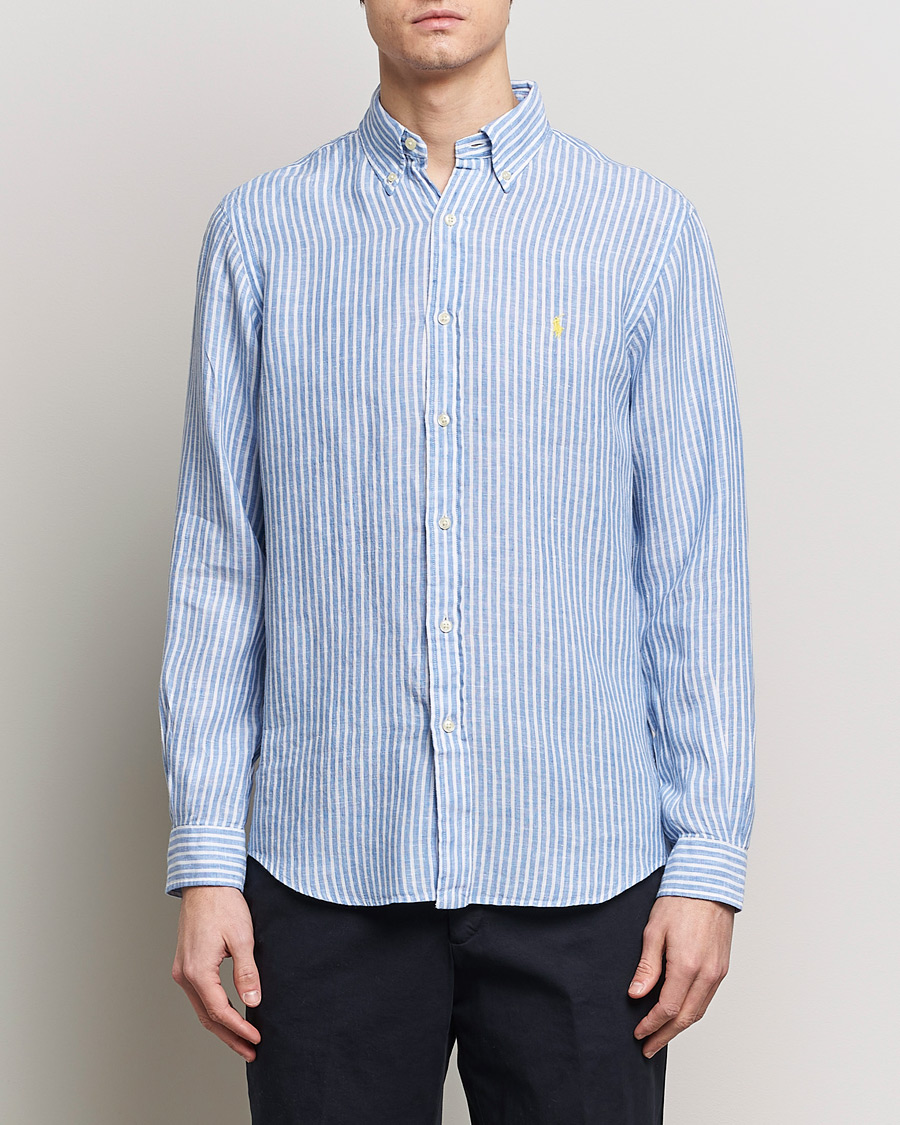 Herre | Hørskjorter | Polo Ralph Lauren | Custom Fit Striped Linen Shirt Blue/White