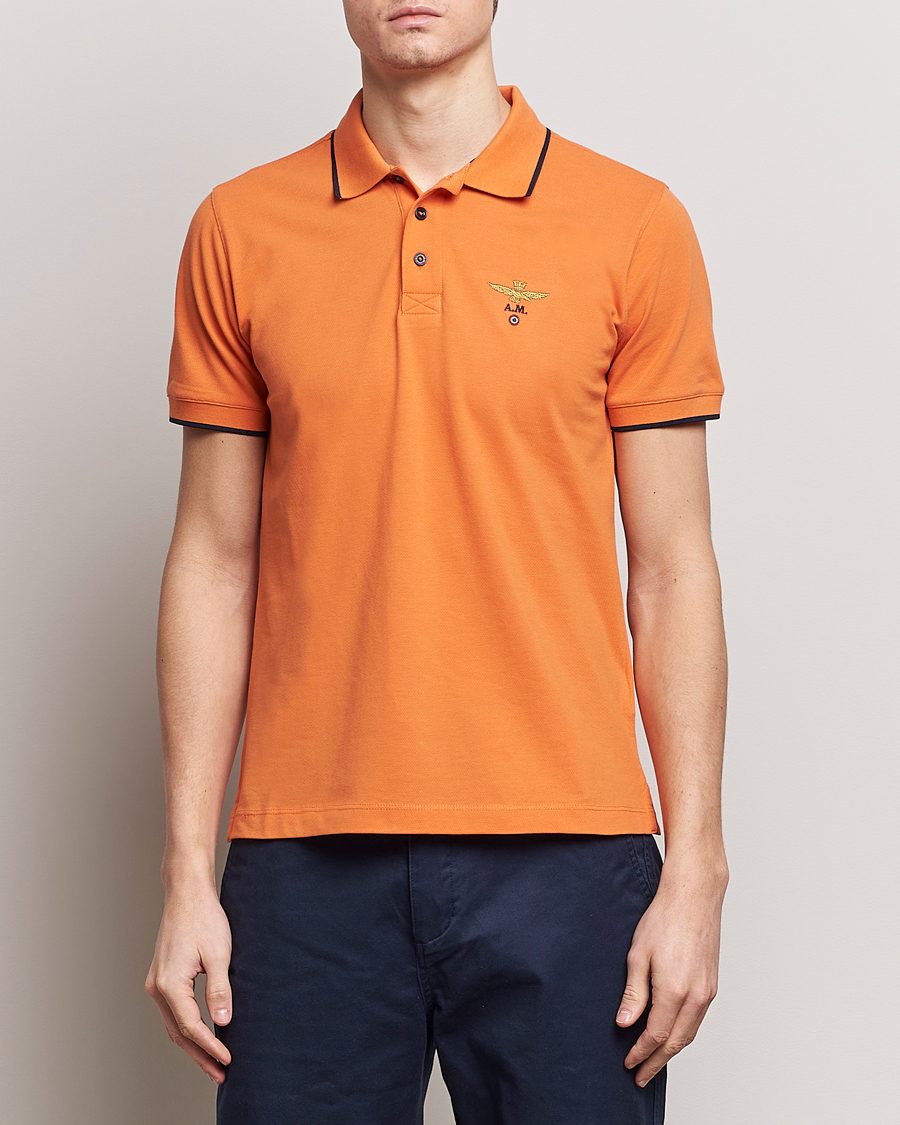 Herre | Polotrøjer | Aeronautica Militare | Garment Dyed Cotton Polo Carrot Orange