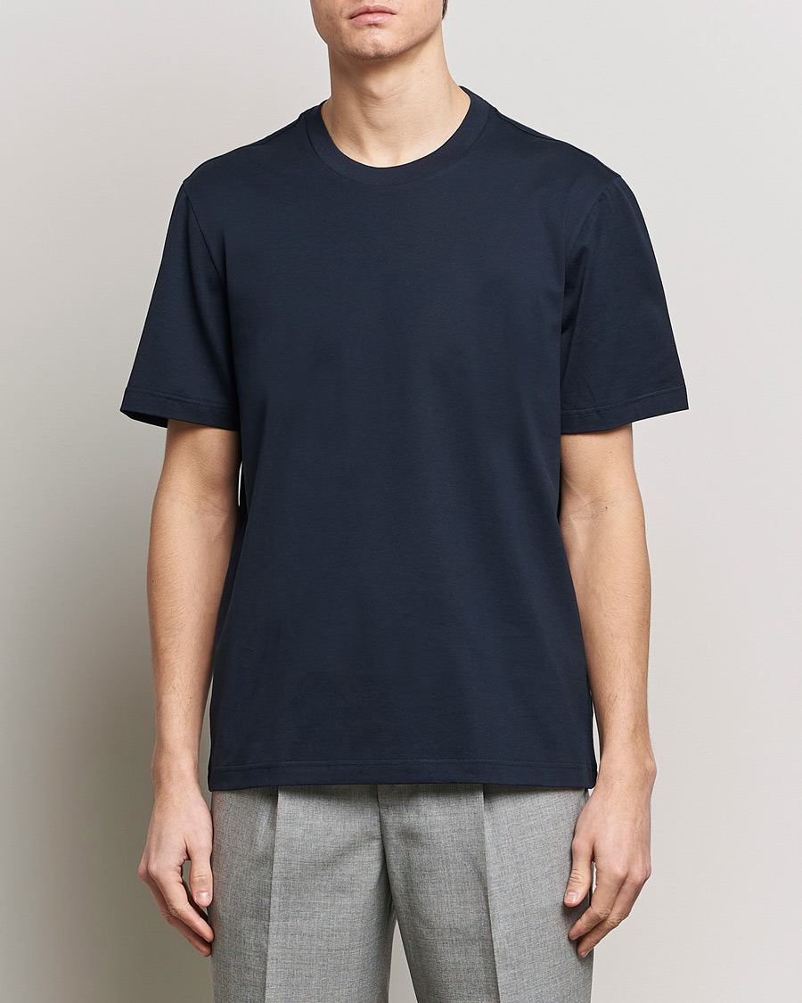 Herre | Tøj | Brioni | Short Sleeve Cotton T-Shirt Navy
