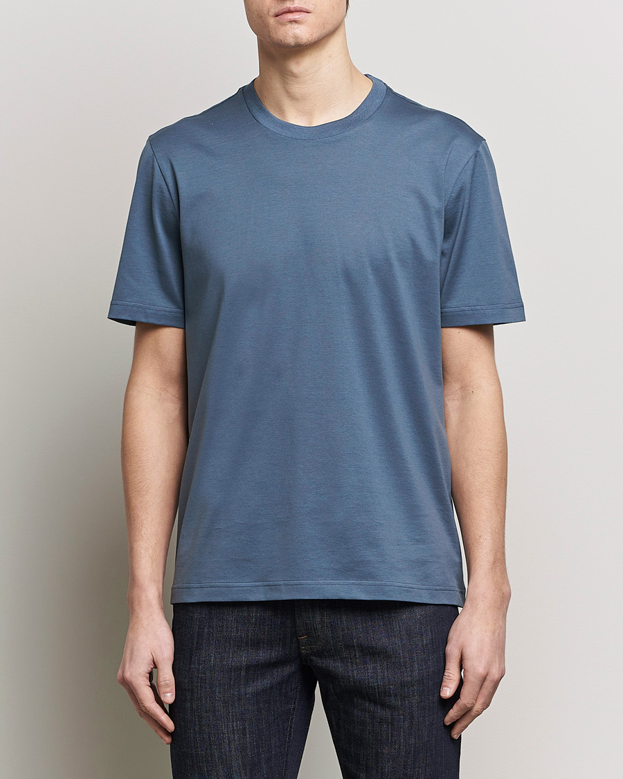 Herre | Luxury Brands | Brioni | Short Sleeve Cotton T-Shirt Petroleum