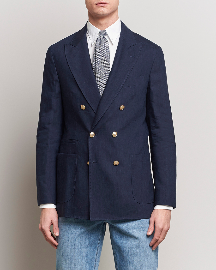 Herre | Uldblazer | Brunello Cucinelli | Double Breasted Wool/Linen Blazer  Navy