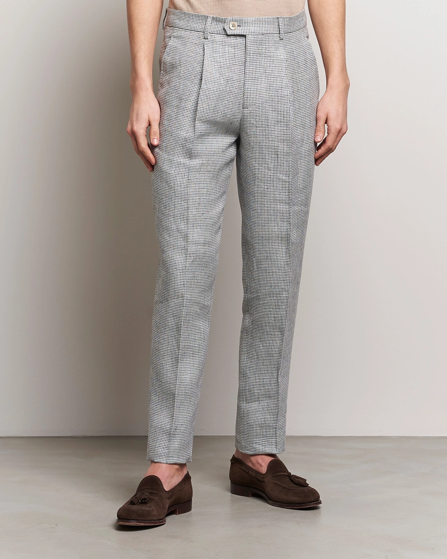 Herre | Tøj | Brunello Cucinelli | Pleated Houndstooth Trousers Light Grey