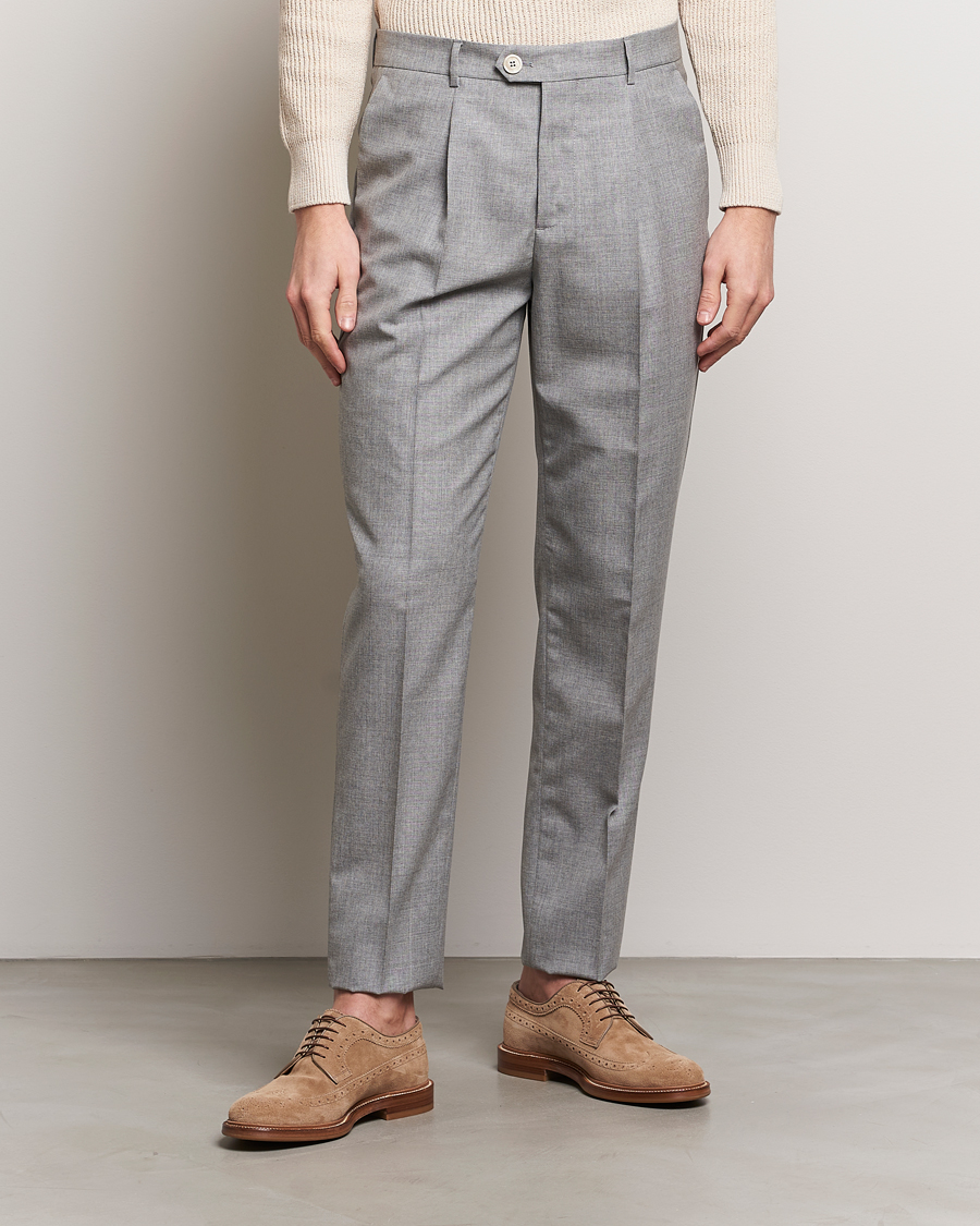 Herre | Tøj | Brunello Cucinelli | Pleated Wool Trousers Light Grey
