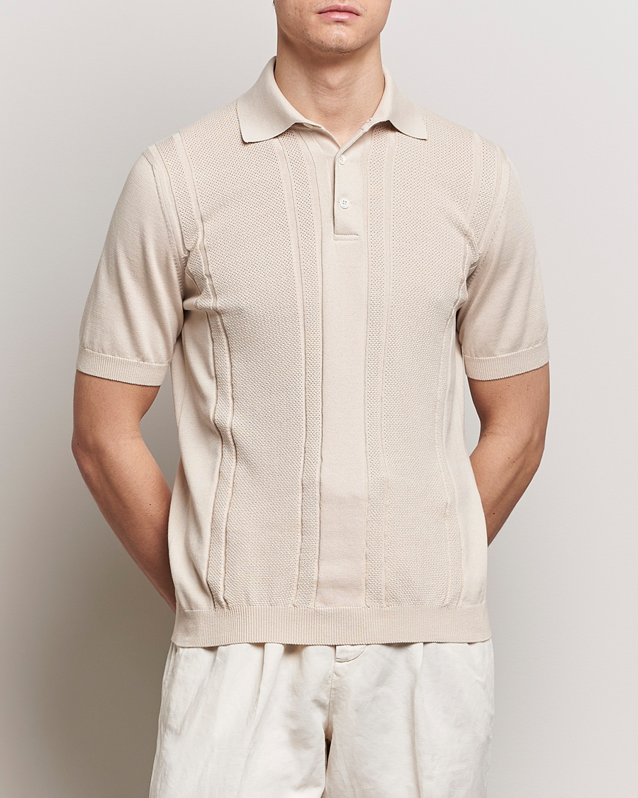 Herre | Tøj | Brunello Cucinelli | Front Structure Knitted Polo Light Beige
