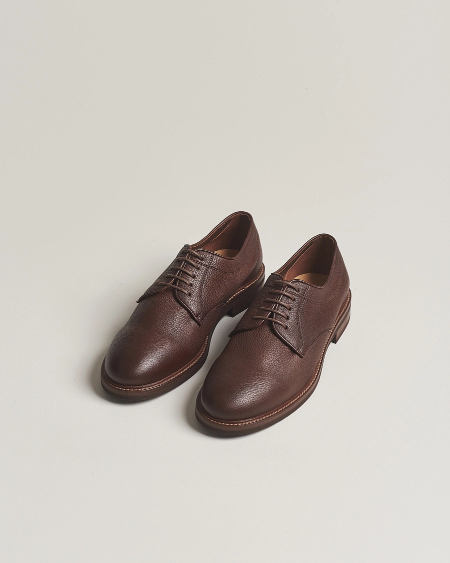 Herre | Håndlavede sko | Brunello Cucinelli | Plain Toe Derby Dark Brown Deerskin