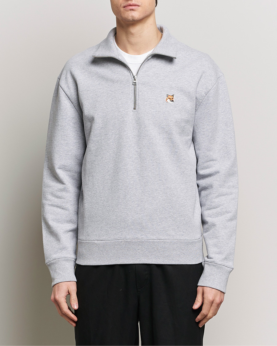 Herre | Trøjer | Maison Kitsuné | Fox Head Half Zip Sweatshirt Light Grey Melange