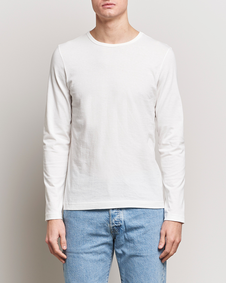 Herre | Langærmede t-shirts | Merz b. Schwanen | 1950s Classic Loopwheeled Longsleeve T-Shirt White