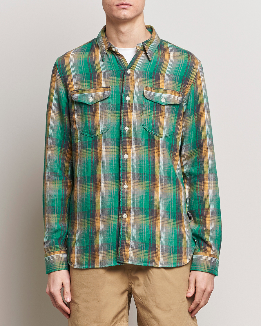 Herre | Flannelskjorter | RRL | Preston Double Pocket Shirt Green/Yellow
