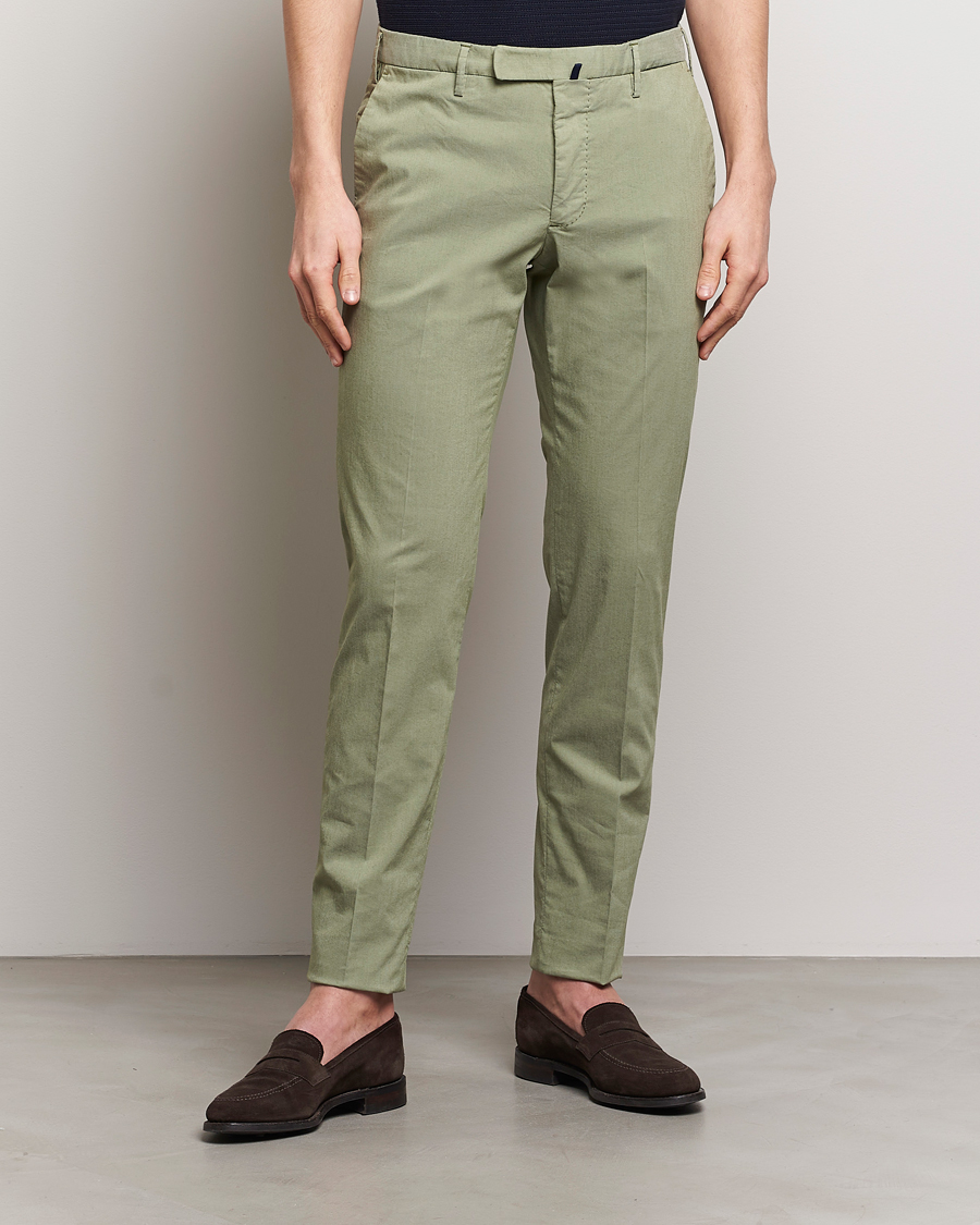 Herre | Italian Department | Incotex | Slim Fit Washed Cotton Comfort Trousers Olive