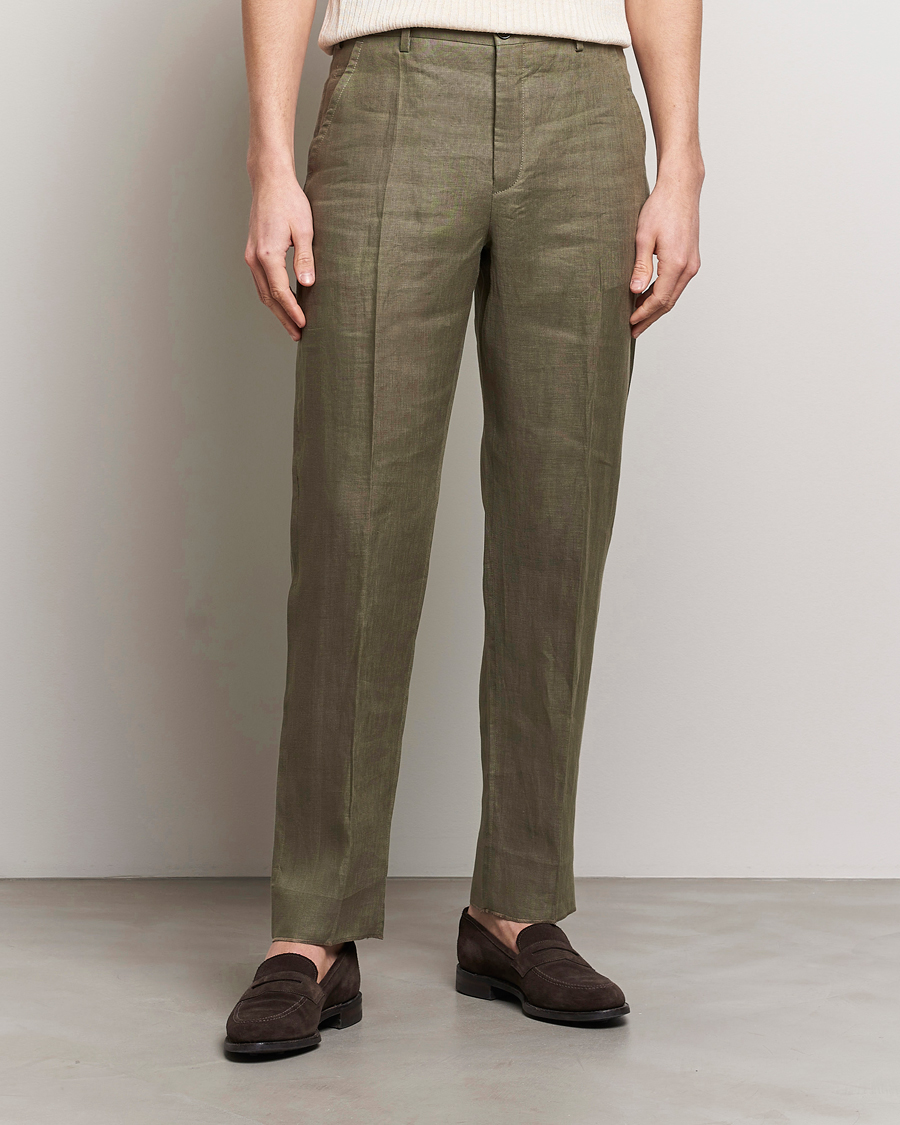 Herre | Hørbukser | Incotex | Straight Fit Pure Linen Trousers Military