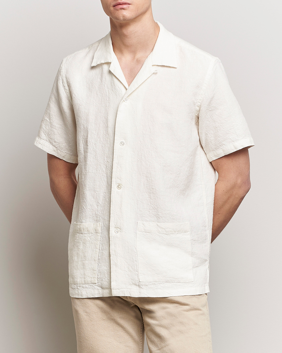 Herre | Nyheder | Kamakura Shirts | Vintage Ivy Heavy Linen Beach Shirt White