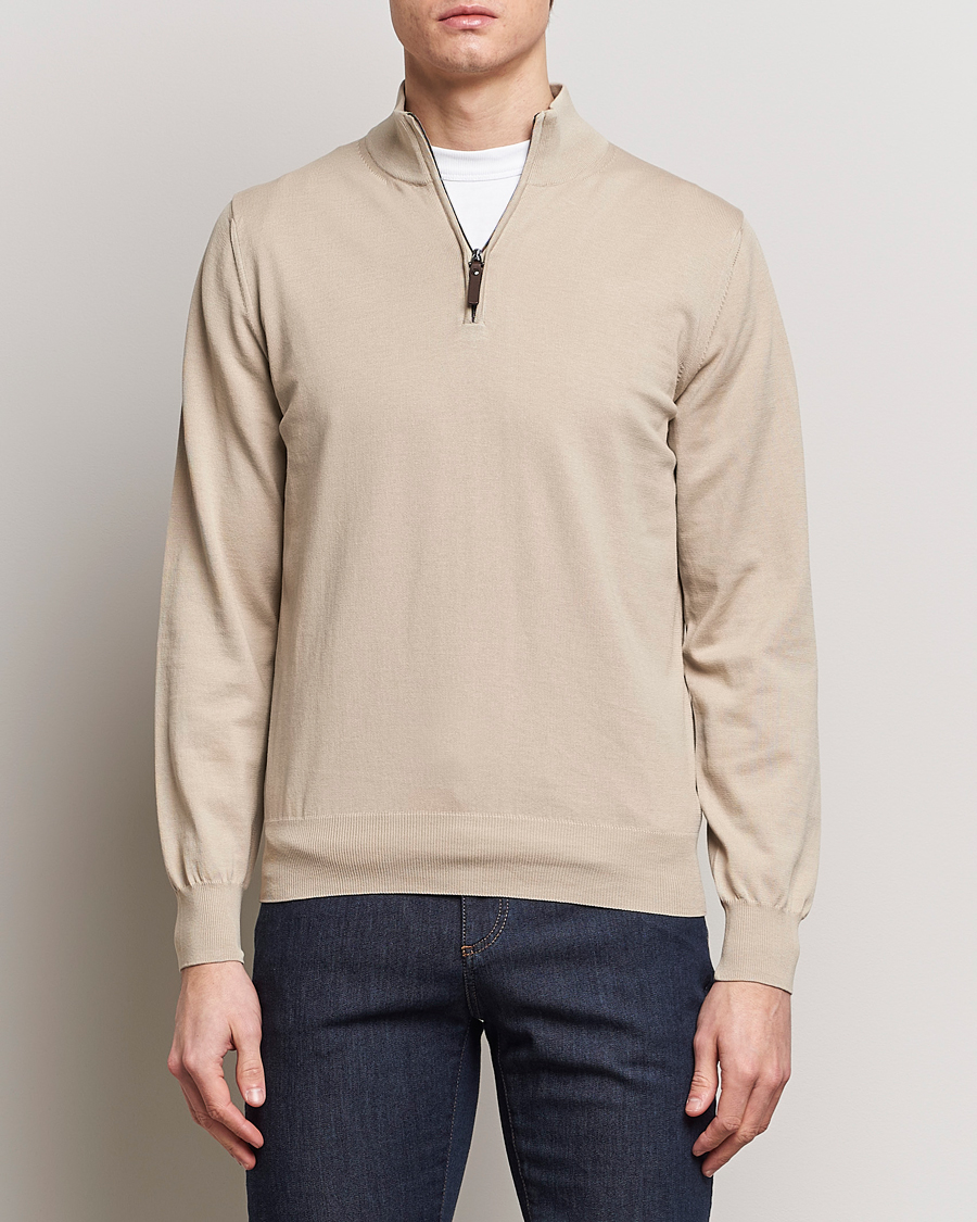 Herre | Canali | Canali | Cotton Half Zip Sweater Beige
