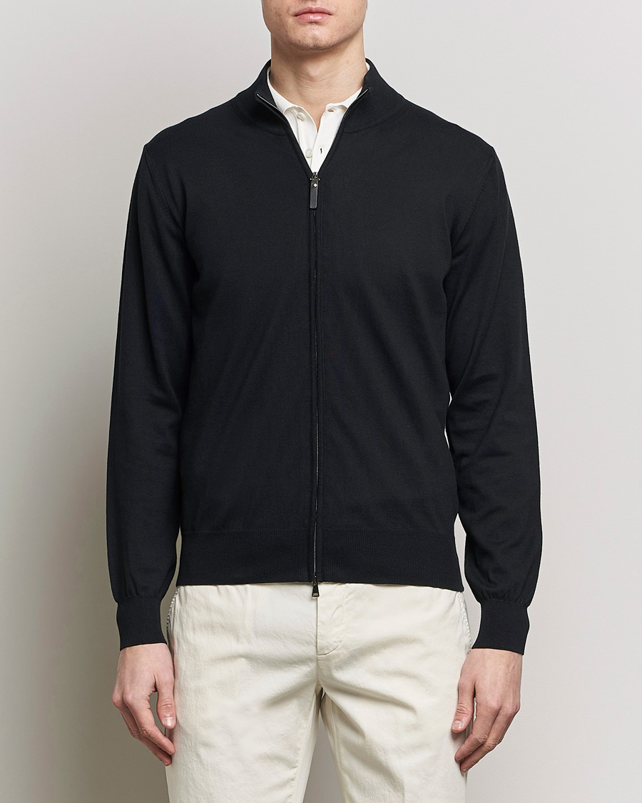 Herre | Canali | Canali | Cotton Full Zip Sweater Black
