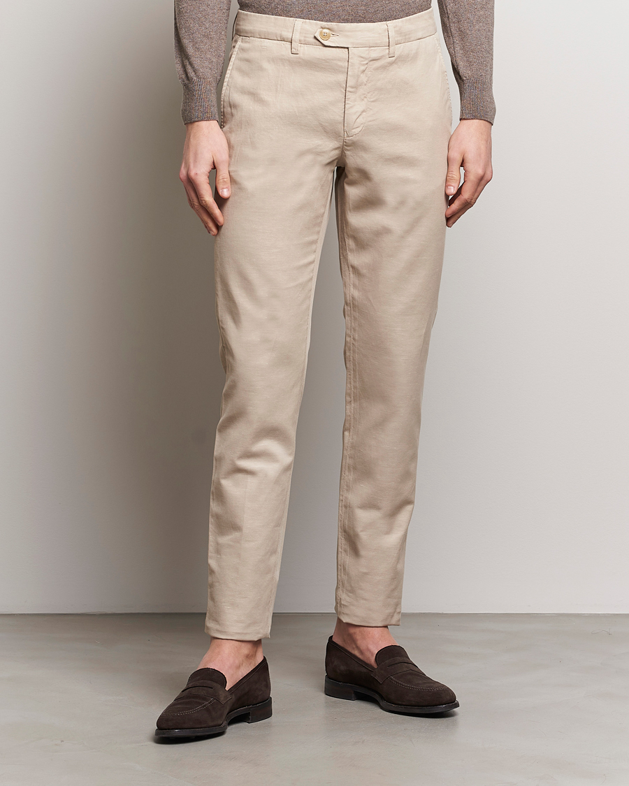 Herre | Hørbukser | Canali | Cotton/Linen Trousers Light Beige