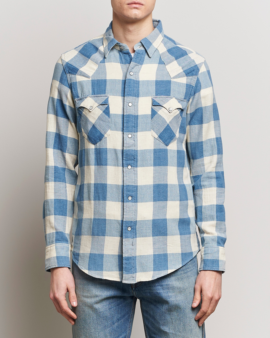 Herre | Flannelskjorter | RRL | Buffalo Flannel Western Shirt Indigo/Cream