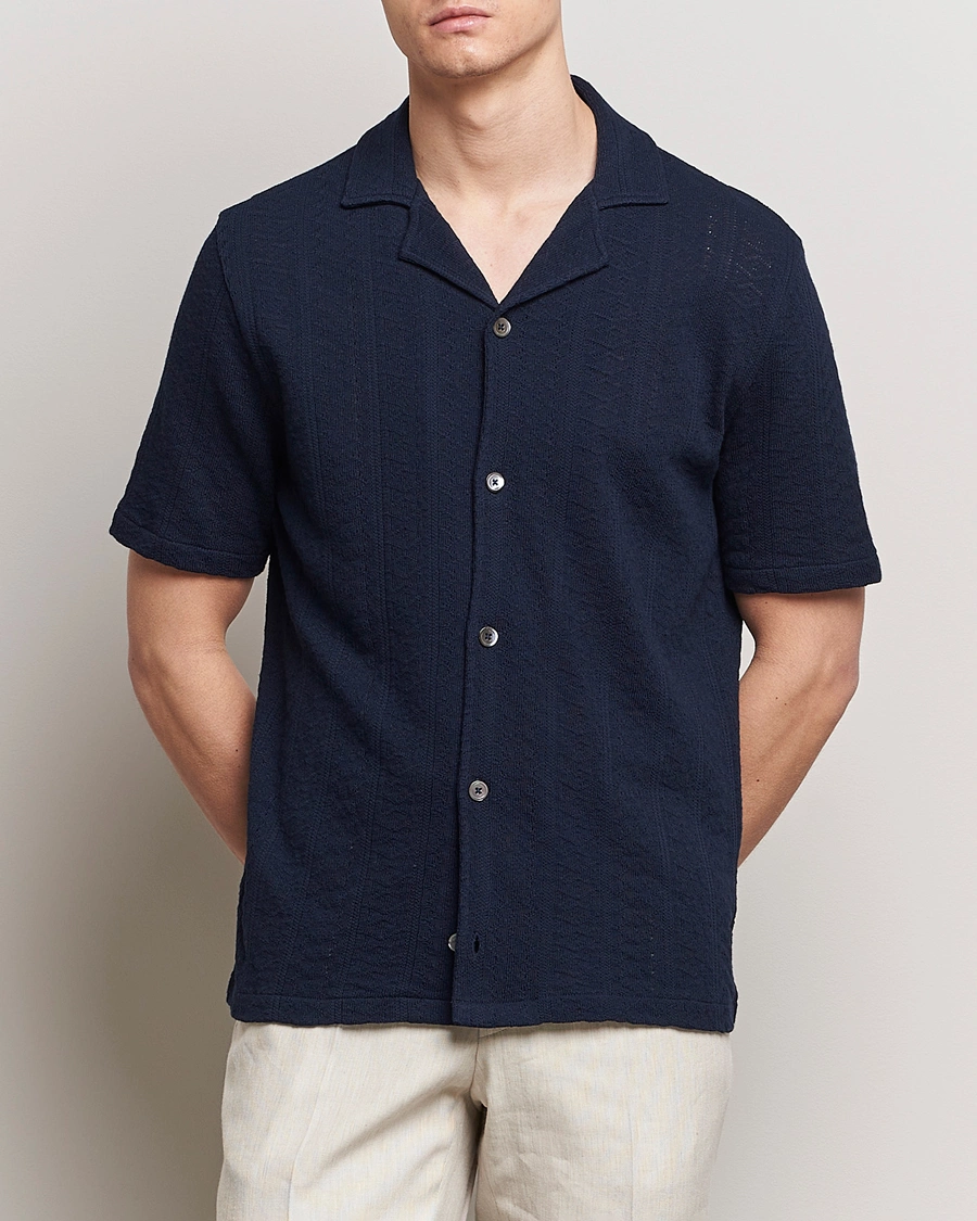 Herre | Kortærmede skjorter | Oscar Jacobson | Mattis Reg Knitted Shirt Navy