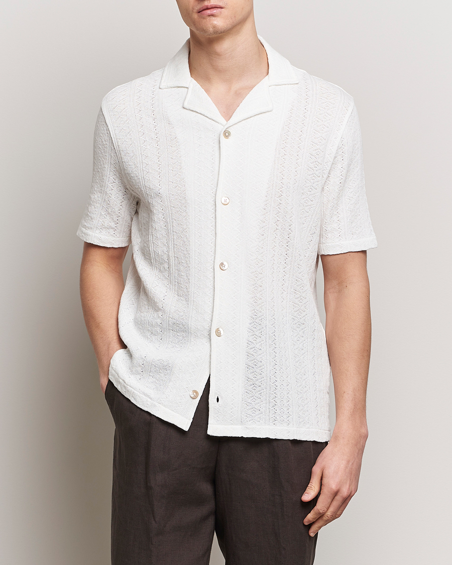Herre | Kortærmede skjorter | Oscar Jacobson | Mattis Reg Knitted Shirt White