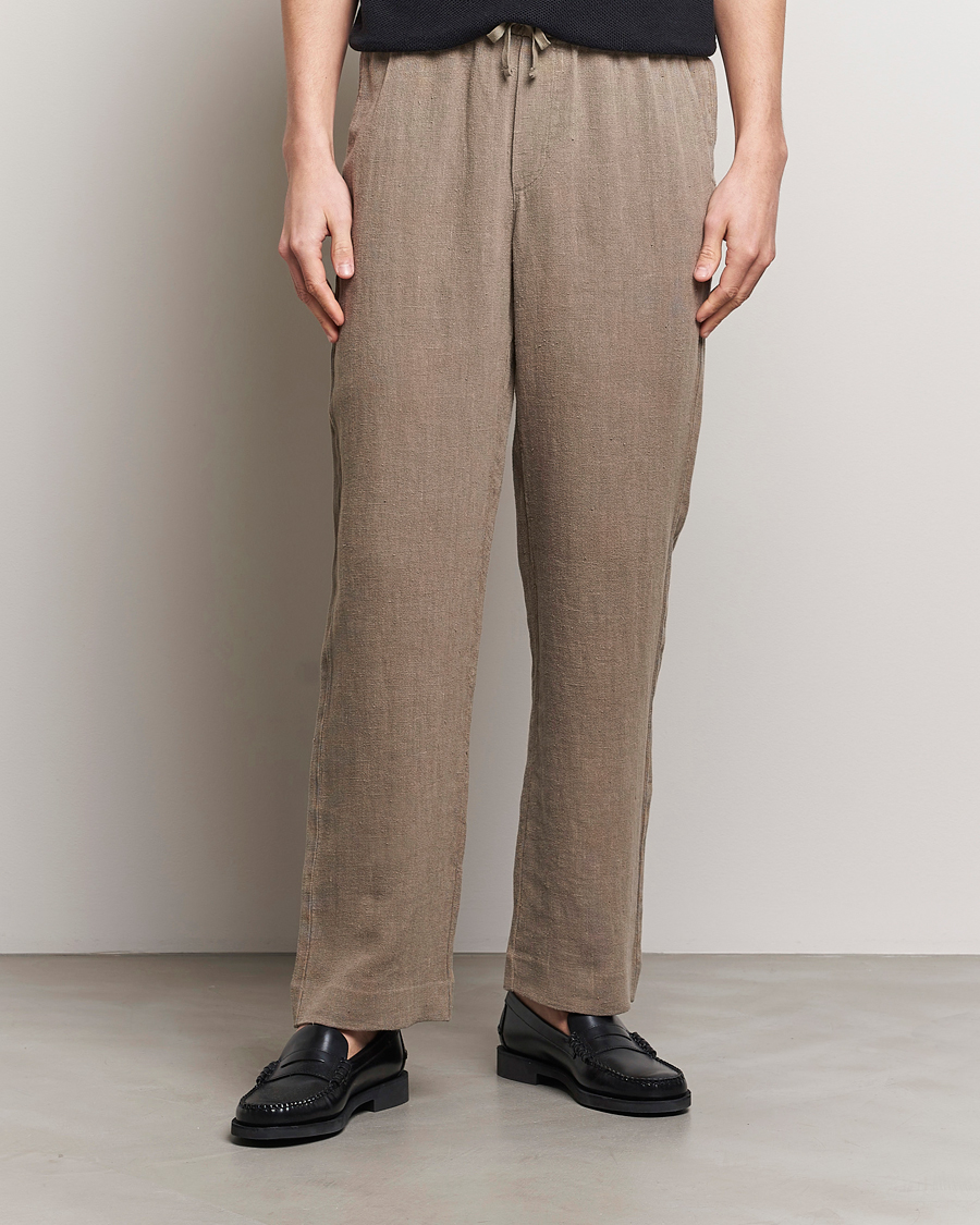 Herre | Hørbukser | A Day's March | Tamiat Drawstring Linen Trousers Clay
