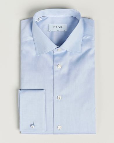 Herre | Festive | Eton | Slim Fit Shirt Double Cuff Blue