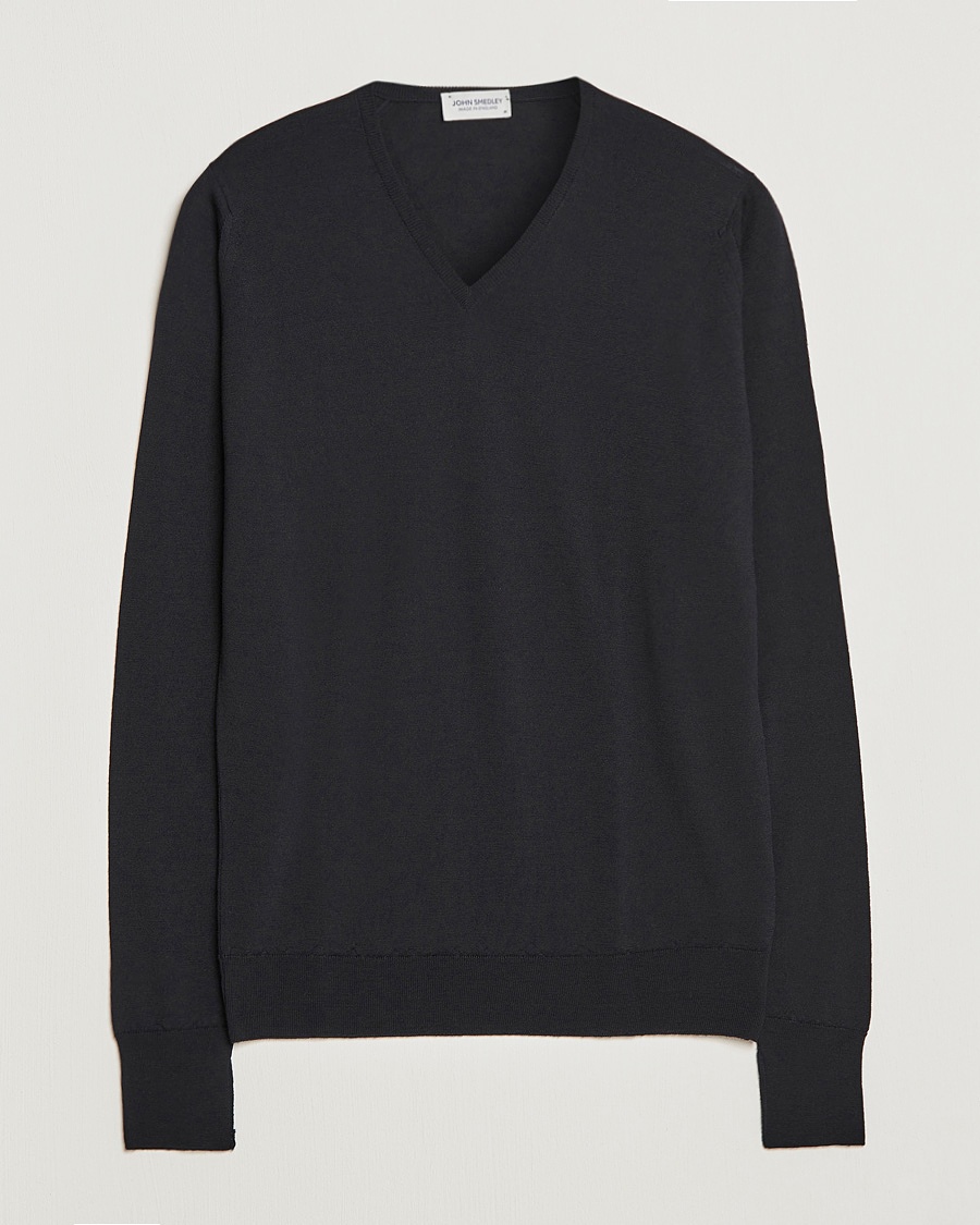 John Smedley Bobby Extra Fine Merino V-Neck Pullover Black – Sort
