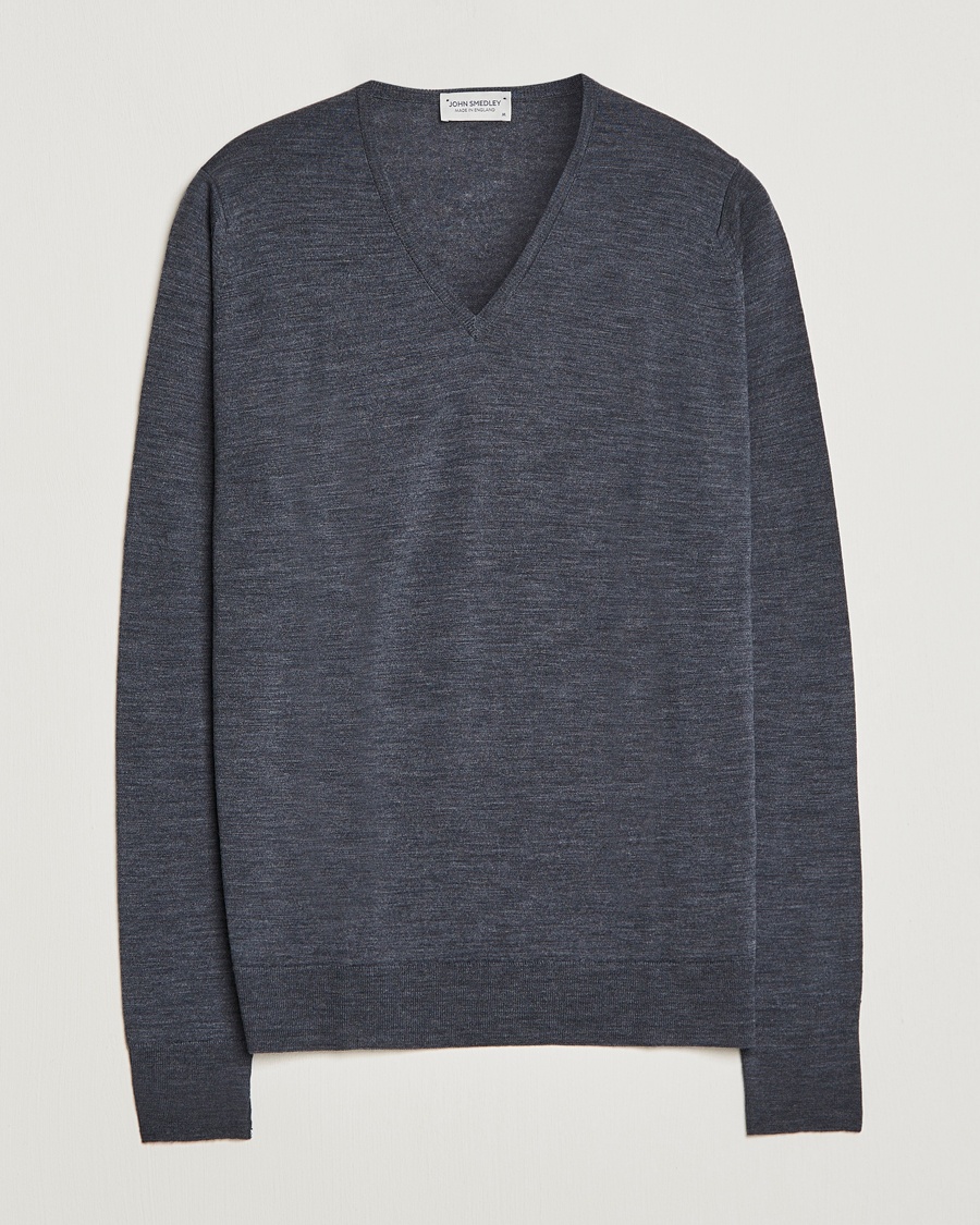 John Smedley Bobby Extra Fine Merino V-Neck Pullover Charcoal – Grå