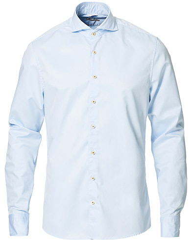 Stenströms Slimline Washed Cotton Plain Shirt Light Blue
