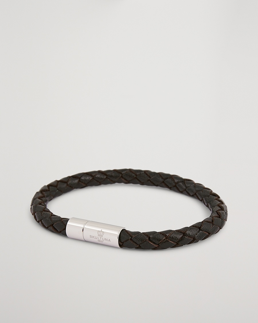 Skultuna One Row Leather Bracelet Dark Brown Steel – Brun