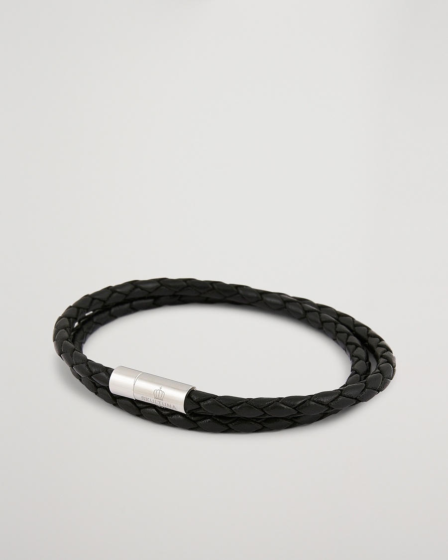 Skultuna Two Row Leather Bracelet Black Steel – Sort