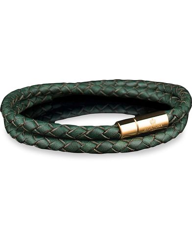  Two Row Leather Bracelet Dark Green Gold