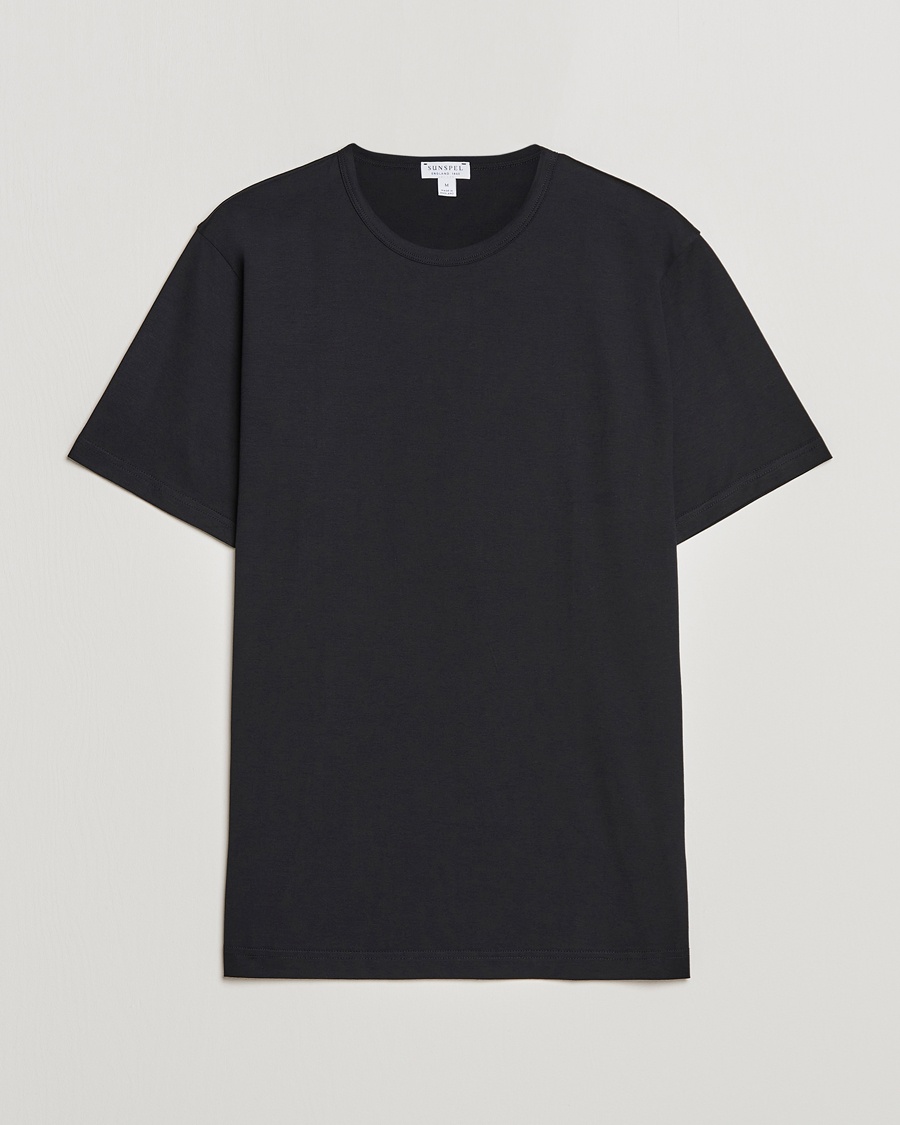 Sunspel Crew Neck Q82 Cotton T-Shirt Black – Sort