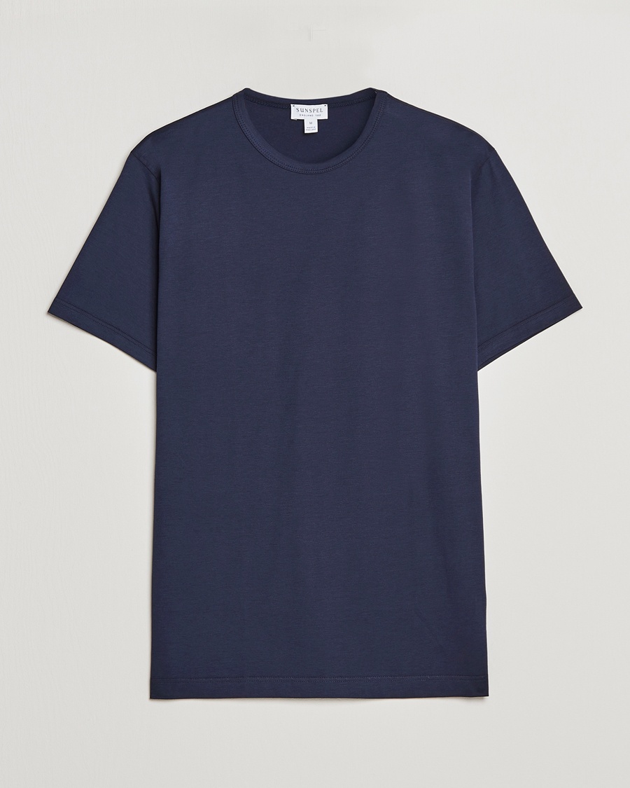 Herre | Tidløse klassikere | Sunspel | Crew Neck Q82 Cotton T-Shirt Navy
