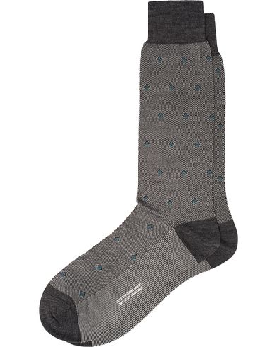  Black Escorial Wool Birdseye Diamond Sock Dark Grey