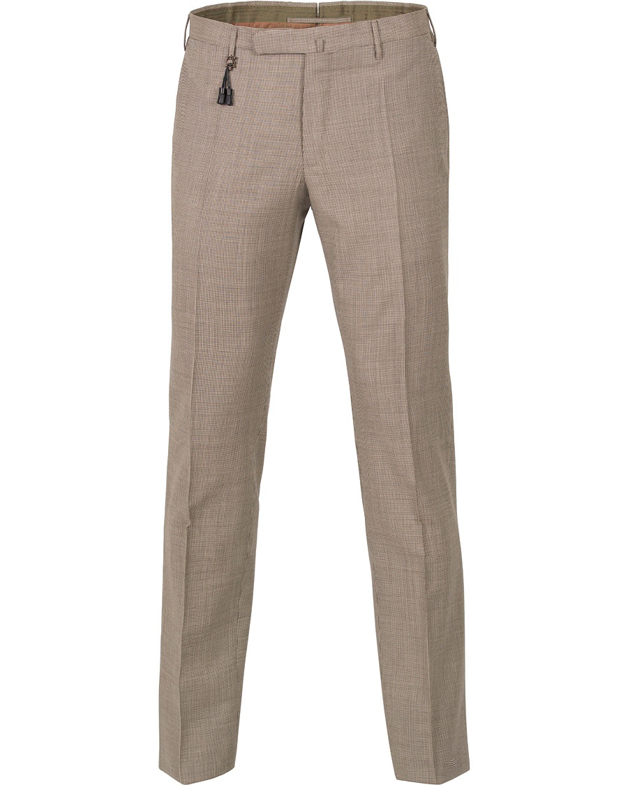  Slim Fit Houndstooth Wool Trousers  Brown