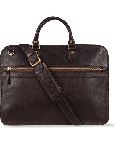  Small Zip Leather Briefcase Dark Brown