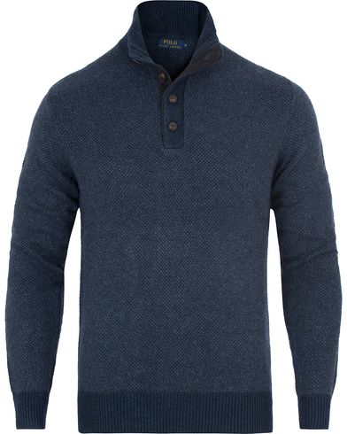  Half Button Birdseye Sweater Navy