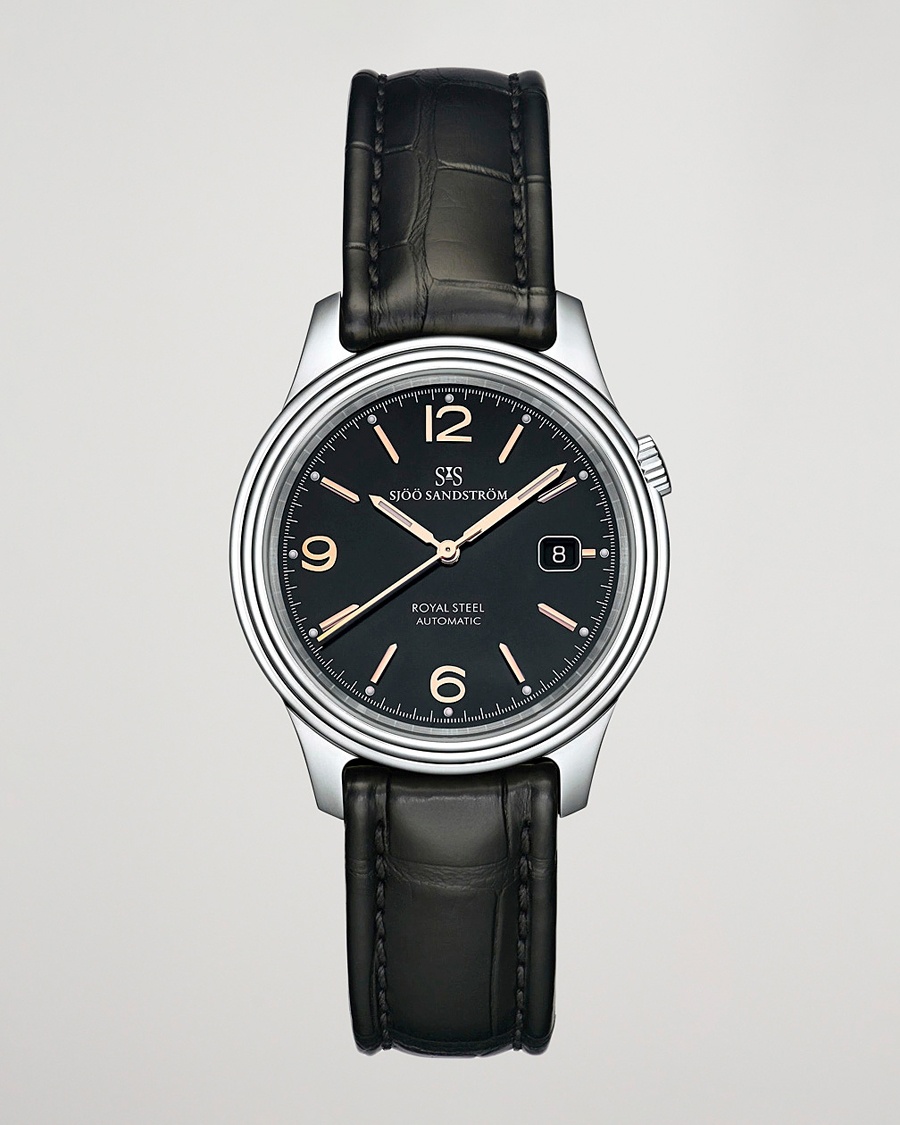 Sjöö Sandström Royal Steel Classic 41mm Black and Black Alligator – Sort