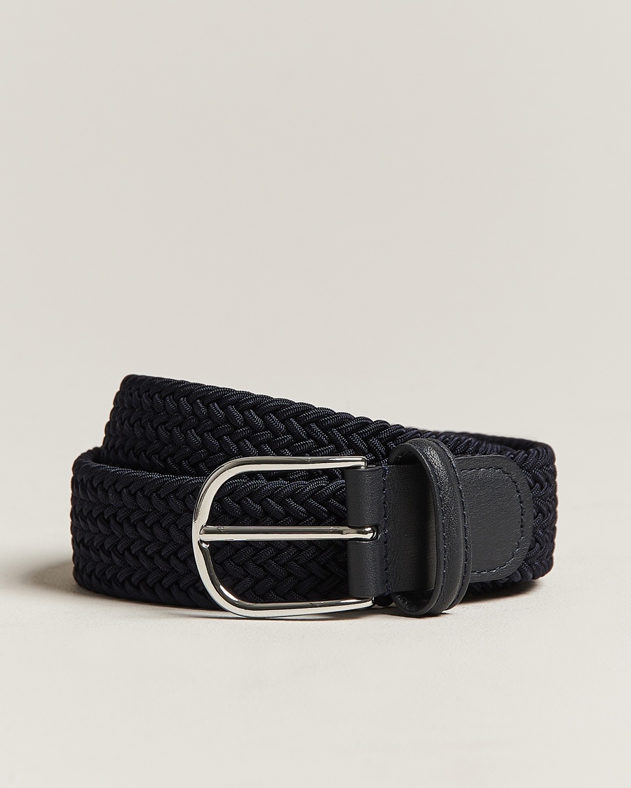 Anderson's Stretch Woven 3,5 cm Belt Navy – Blå