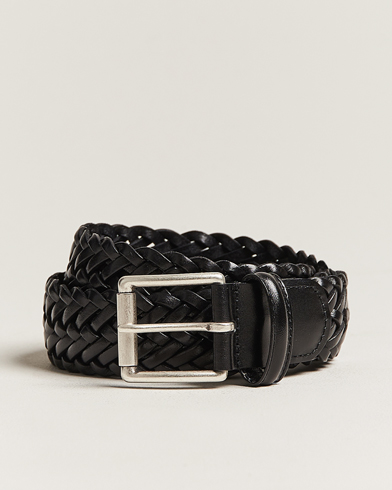 Herre | Italian Department | Anderson's | Woven Leather 3,5 cm Belt Tanned Black