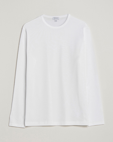 Herre | Langærmede t-shirts | Sunspel | Long Sleeve Crew Neck Cotton Tee White