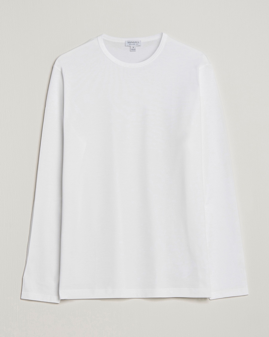 Sunspel Long Sleeve Crew Neck Cotton Tee White – Hvid