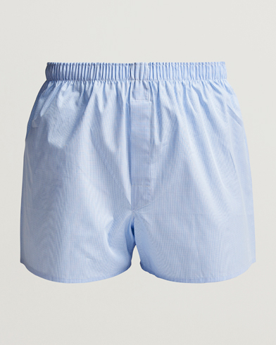 Herre |  | Sunspel | Classic Woven Cotton Boxer Shorts Light Blue Gingham