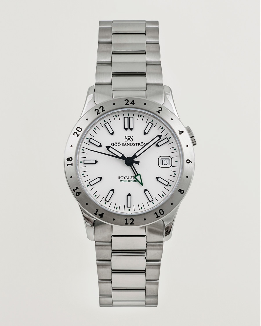 Herre | Stållænke | Sjöö Sandström | Royal Steel Worldtimer 36mm White with Steel