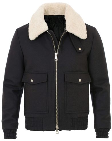  Blouson Shearling Poches Plaquees Jacket Navy