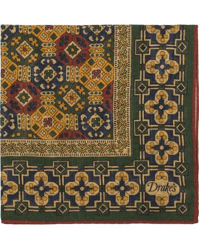  Wool/Silk Tapestry Print Pocket Square Green