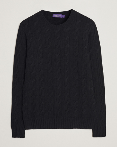 Herre | Kashmirtrøjer | Ralph Lauren Purple Label | Cashmere Cable Crew Neck Sweater Black