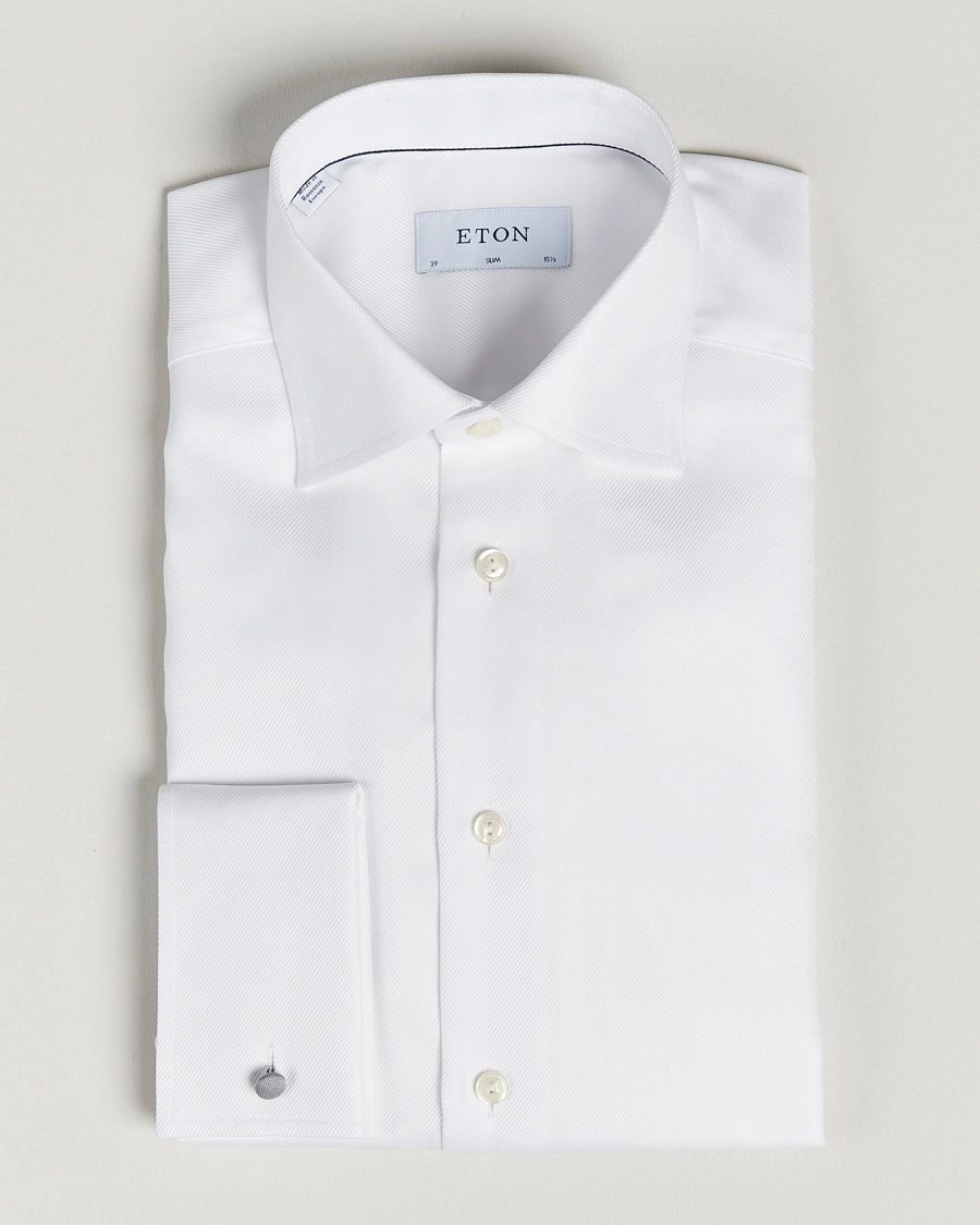 Eton Slim Fit Twill Double Cuff Shirt White – Hvid