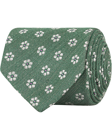  Silk/Linen Woven Flower 8 cm Tie Green