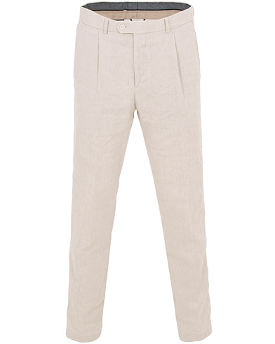  Delon Cotton/Linen Garment Wash Pleated Trousers Beige