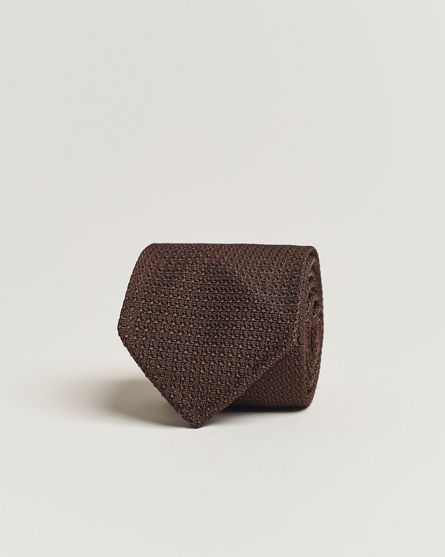 Herre | | Drake's | Large Knot Handrolled Grenadine Silk Tie Brown