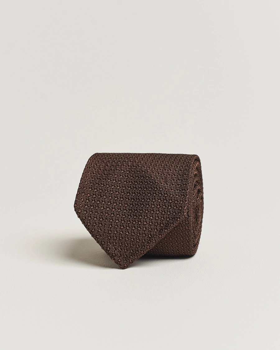 Drake's Drake'sLarge Knot Handrolled Grenadine Silk TieBrown – Brun